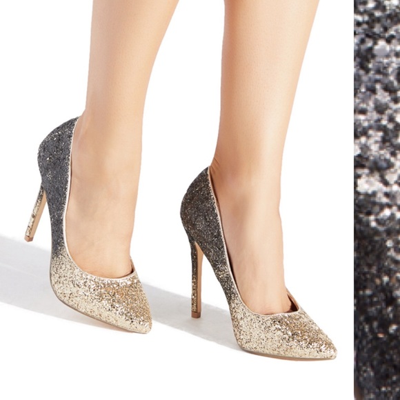 Shoedazzle Teagan Ombre Pump black and gold glitter ombré gradient high heels - Picture 2 of 13